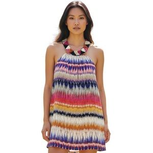 Trina Turk Trista Dress Women's Sz 4 Iguazu Ikat Embellished Halter Shift Mini